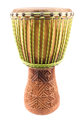 African Djembe L with Fully Carved Bottom - 11.5 x 22''