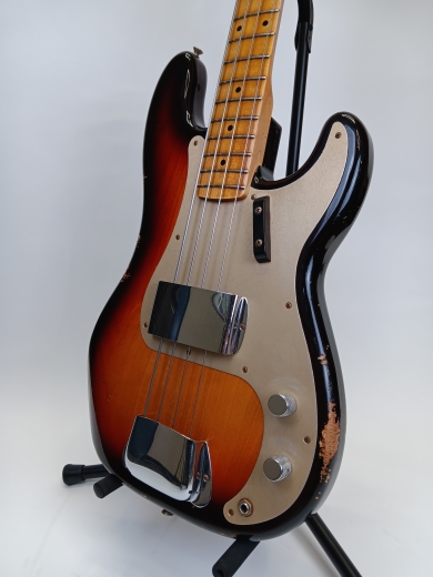 Store Special Product - Fender Custom Shop - 1958 Precision Bass Relic, 1-Piece Quartersawn Maple Neck Fingerboard - Super Faded Aged Chocolate 3-Color Sunburst