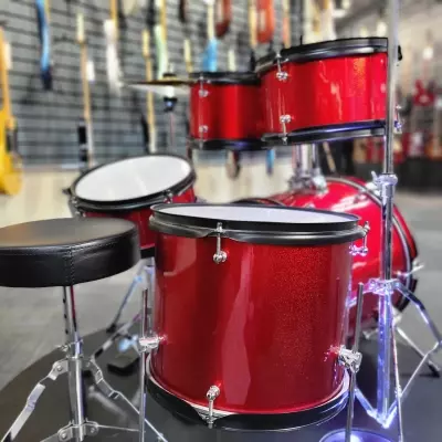 Store Special Product - Granite Percussion - Batterie junior à 5 morceaux - Avec cymbale, support, siège et plus - Rouge