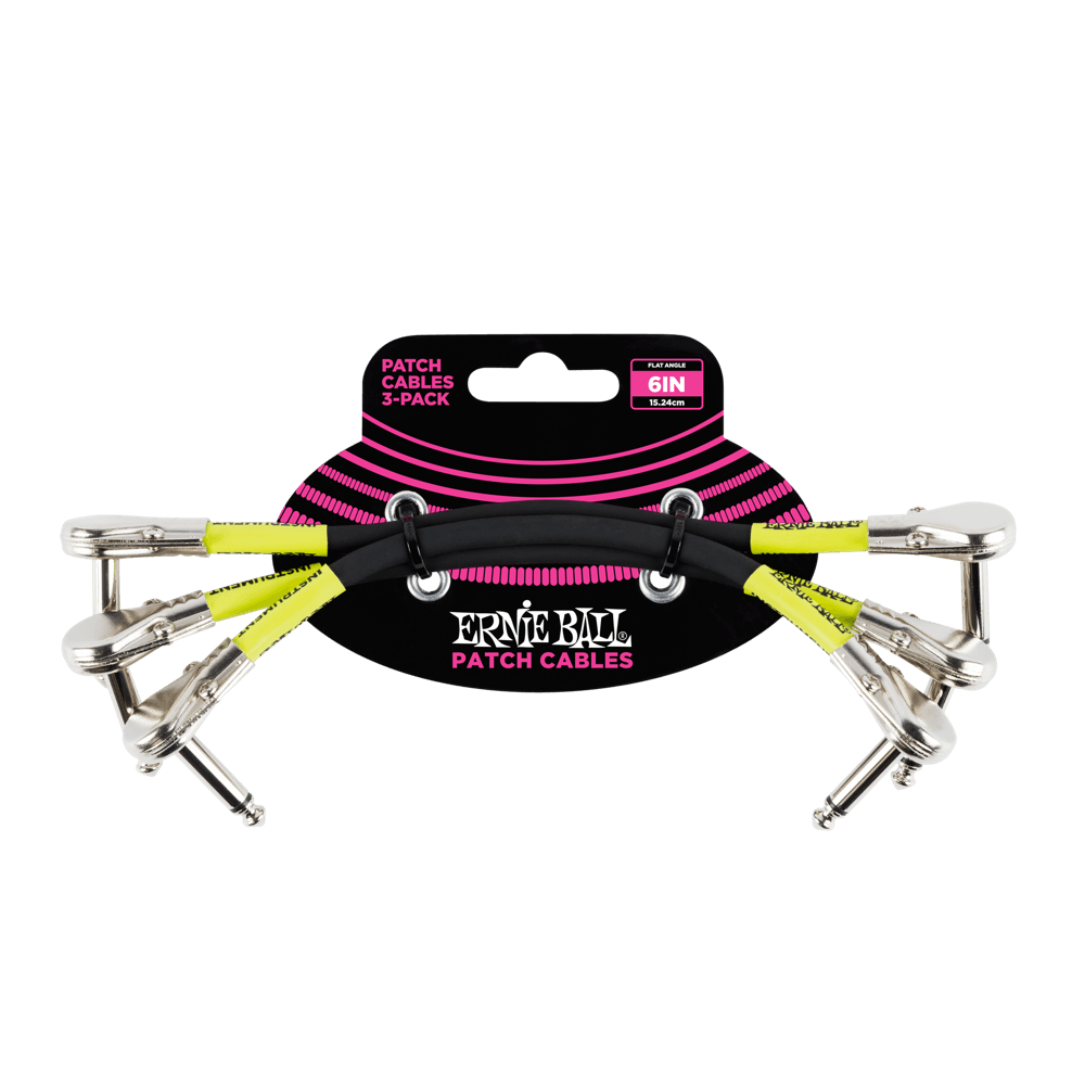 Ernie Ball 6'' Pancake Patch Cables 3 Pack, Neon Black Long & McQuade
