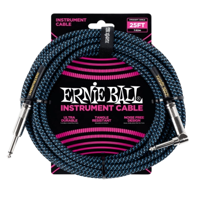 Ernie Ball - 25 Straight/Angle Braided Cable - Black/Blue