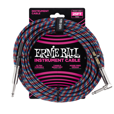 Ernie Ball - 25 Straight/Angle Braided Cable - Red/White/Blue