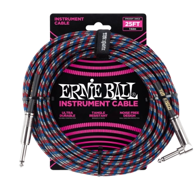 Ernie Ball - 25 Straight/Angle Braided Cable - Red/White/Blue