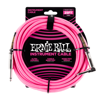 25\' Straight/Angle Braided Cable - Neon Pink