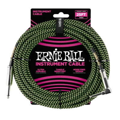 Ernie Ball - 25 Straight/Angle Braided Cable - Green/Black