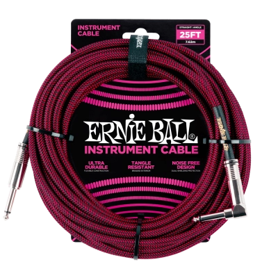 Ernie Ball - 25 Straight/Angle Braided Cable - Red/Black