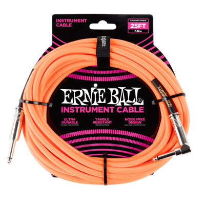 Ernie Ball - Cble tress droit/angulaire 25 pieds -Neon Orange