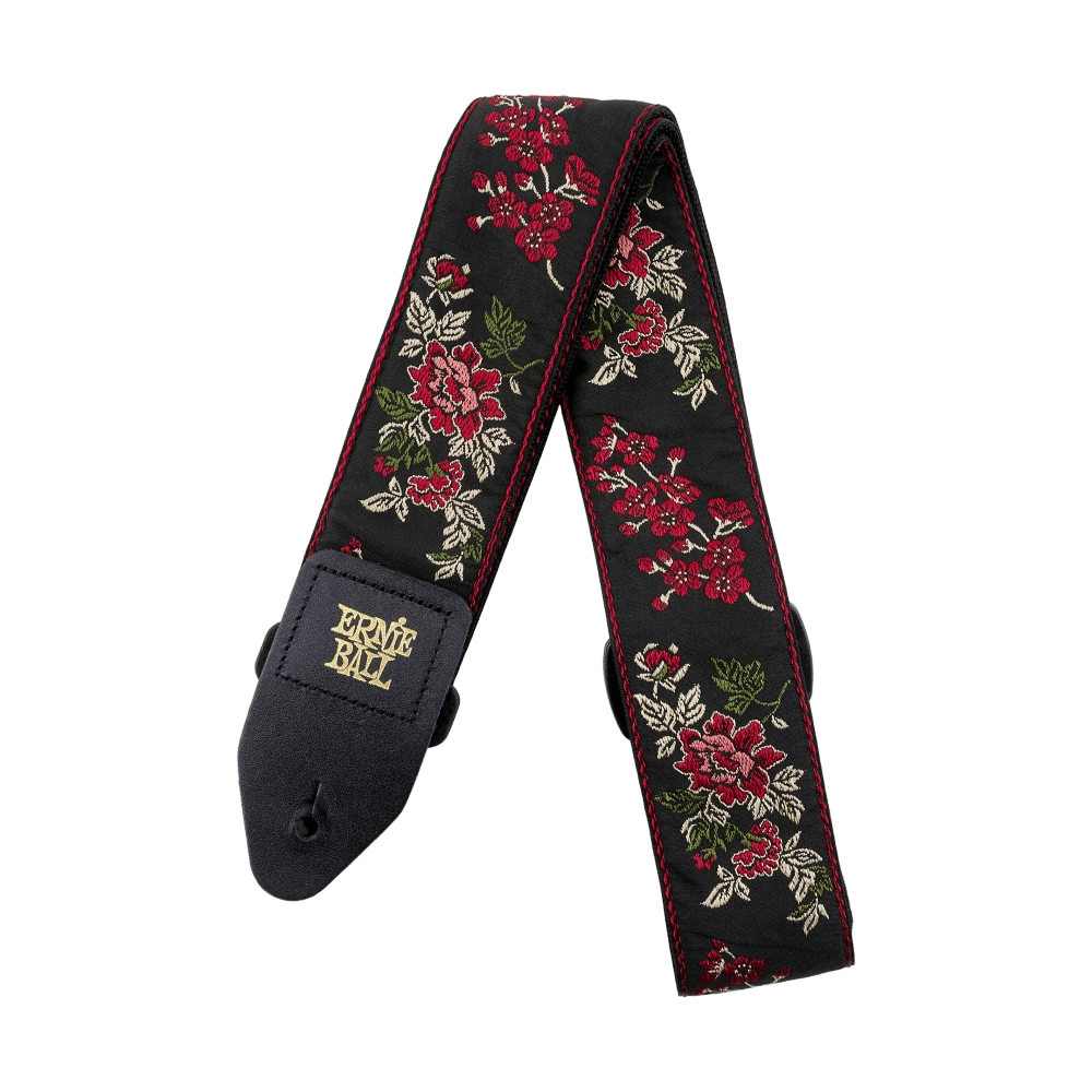 Red Rose Jacquard Guitar Strap