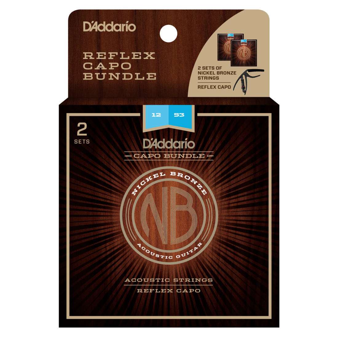 NB1253 Nickel Bronze Acoustic Strings (2 Pack) with Reflex Capo