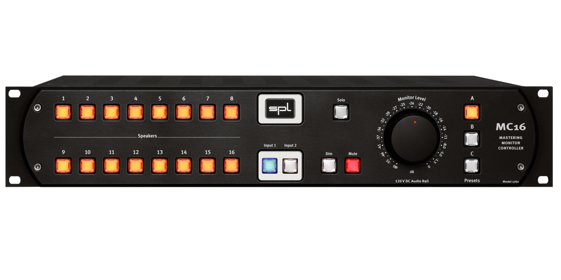 MC16 16-Channel Mastering Monitor Controller w/120V Audio Rail - Black