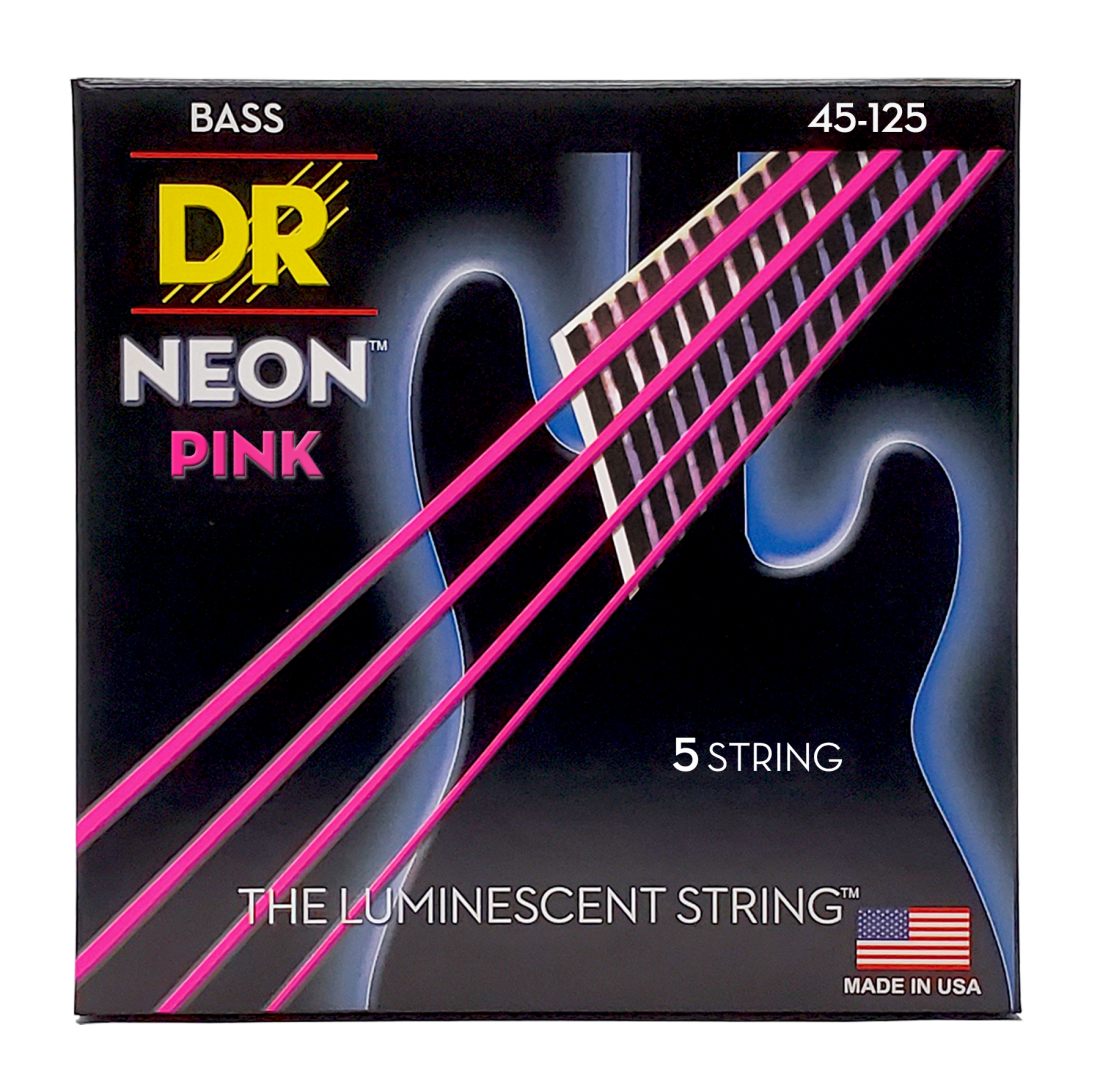 Neon Pink 5 String Bass Strings - Medium 45-125