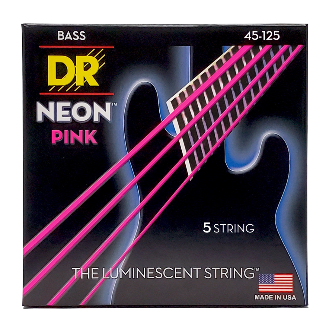 Neon Pink 5 String Bass Strings - Medium 45-125