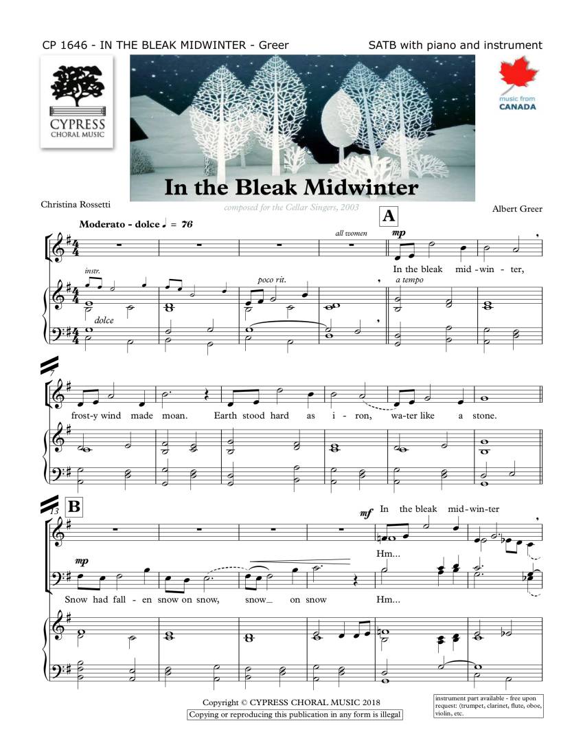 In the Bleak Midwinter - Rossetti/Greer - SATB