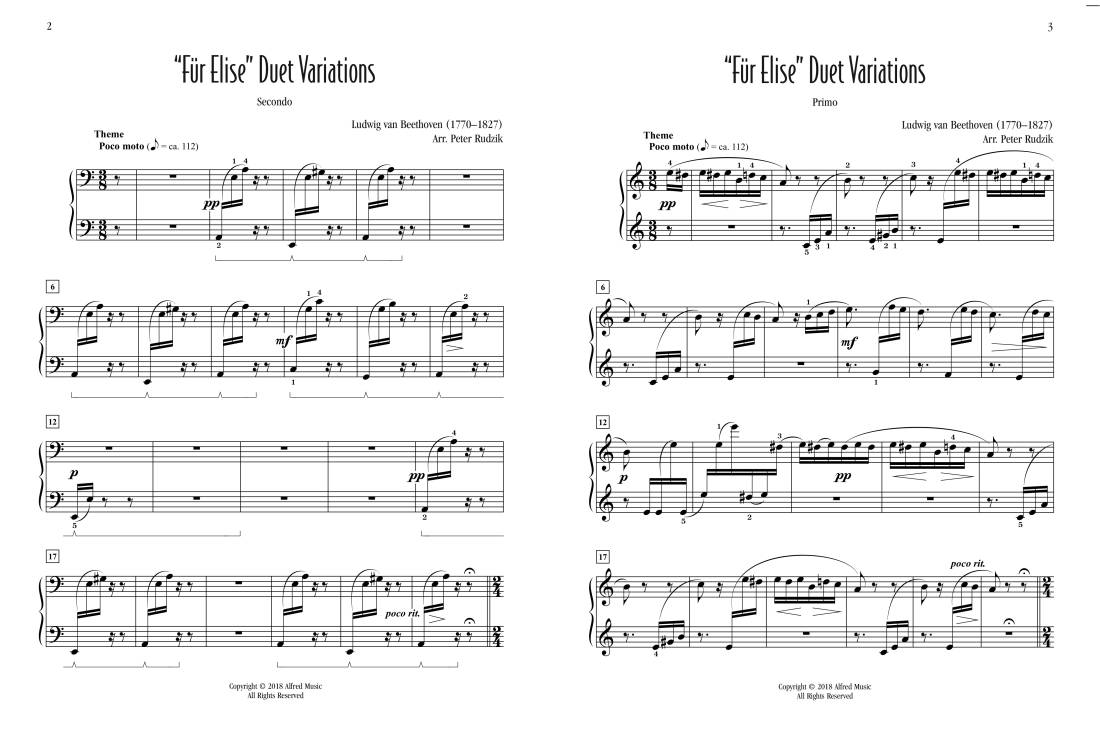 Alfred Publishing ''Fur Elise'' Duet Variations - Beethoven/Rudzik ...