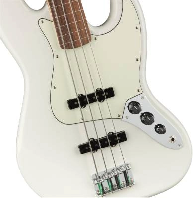 Jazz Bass Player sans frettes (fini Polar White, touche en pau ferro)