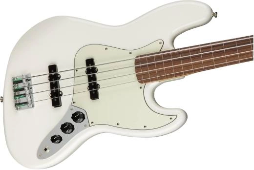 Jazz Bass Player sans frettes (fini Polar White, touche en pau ferro)