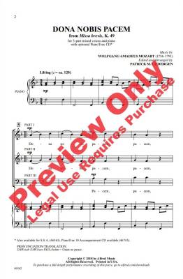 Dona Nobis Pacem  (from Missa brevis, K. 49) - Mozart/Liebergen - 3pt Mixed