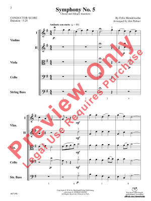 Symphony No. 5  (Choral and Allegro Maestoso) -  Mendelssohn/Palmer - String Orchestra - Gr. 4