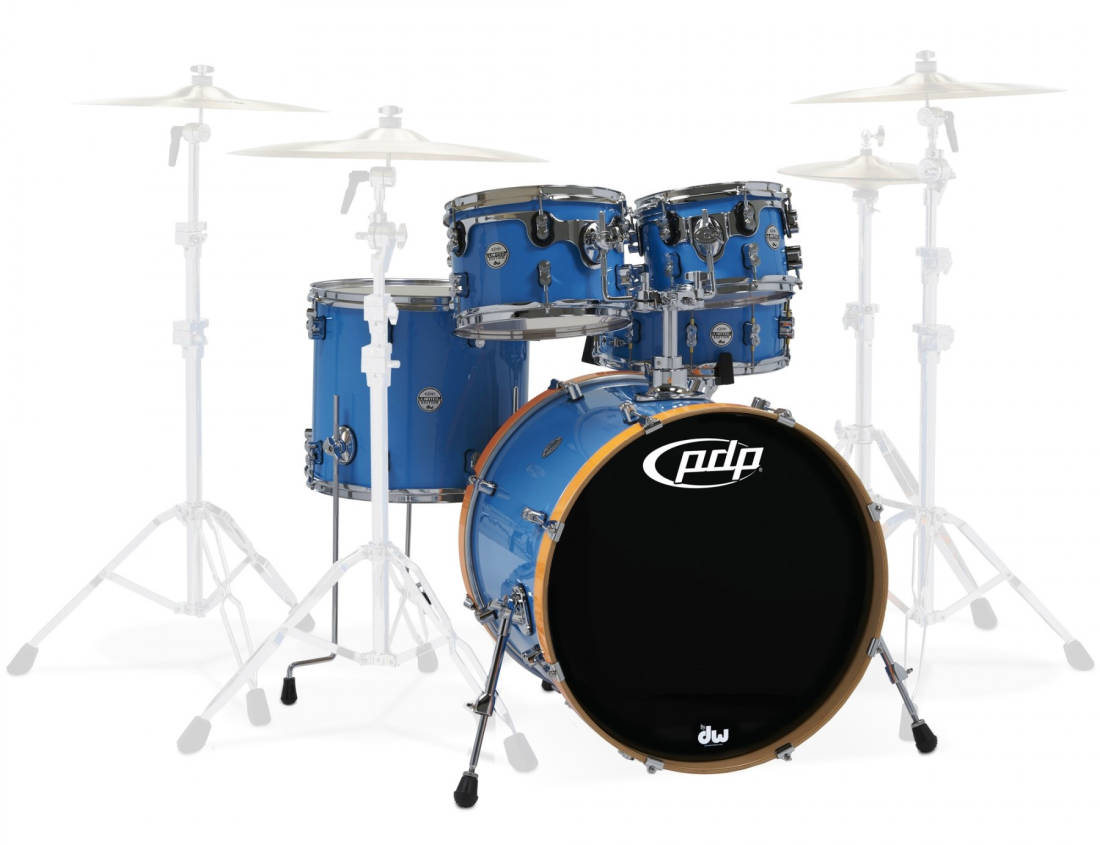 Concept LTD 5-Piece Shell Pack (22,10,12,16,Snare) - Blue Lacquer/Orange BD Hoops