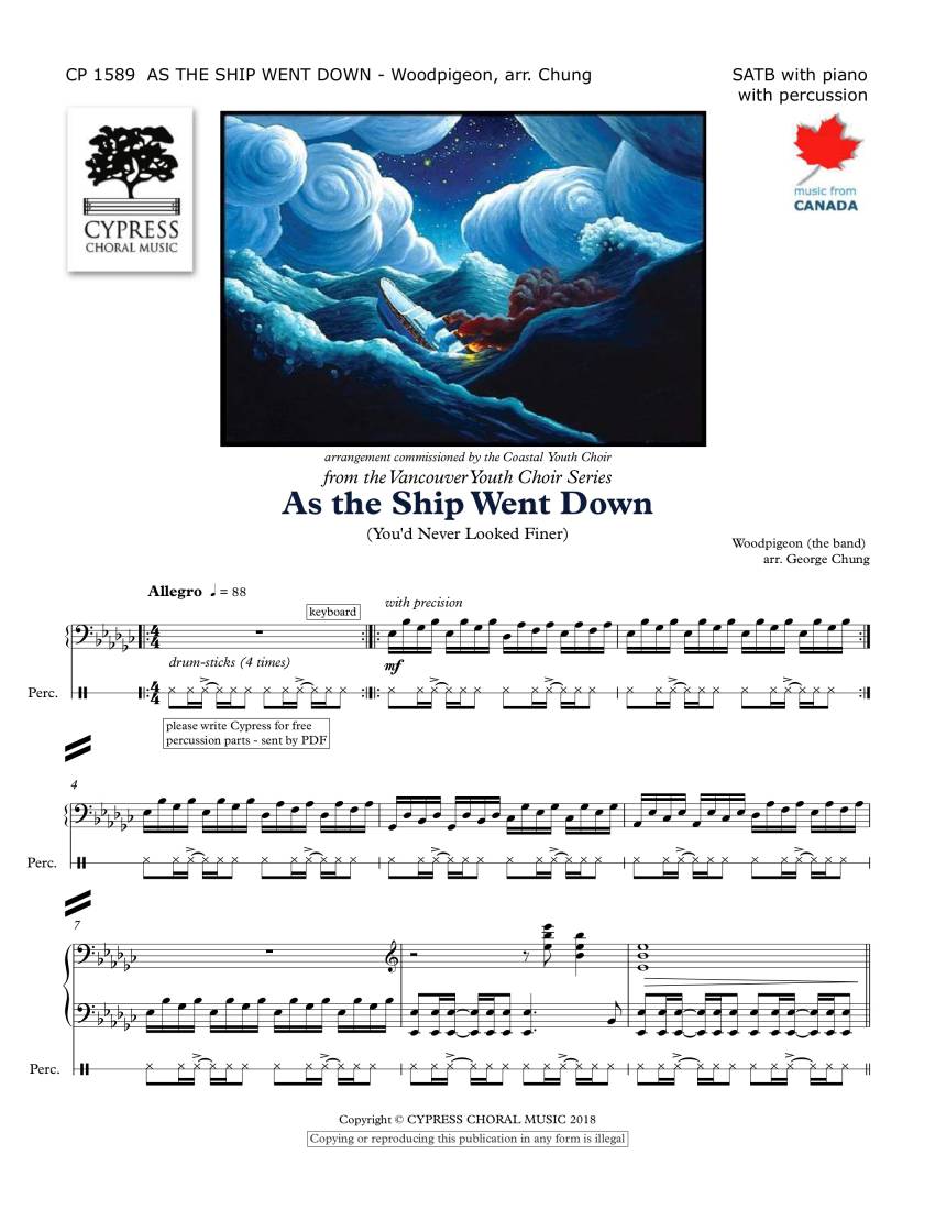 As the Ship Went Down - Woodpigeon/Chung - SATB