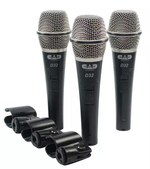 D32 Supercardioid Dynamic Vocal Microphones - 3 Pack w/ Case and Clips