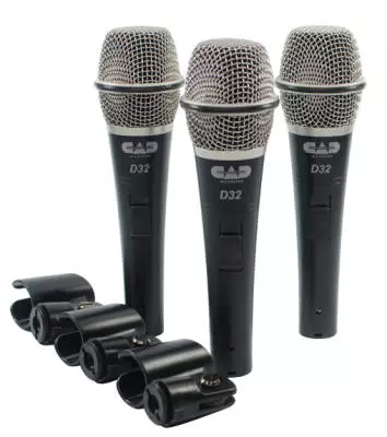 D32 Supercardioid Dynamic Vocal Microphones - 3 Pack w/ Case and Clips