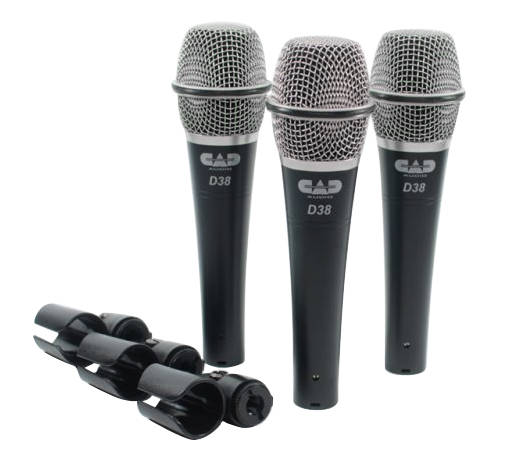 D38 Supercardioid Dynamic Vocal Microphones - 3 Pack w/ Case and Clips