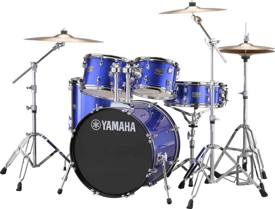 Rydeen 5-Piece Drum Kit (20,10,12,14,SD) with Hardware, Cymbals and Throne - Fine Blue