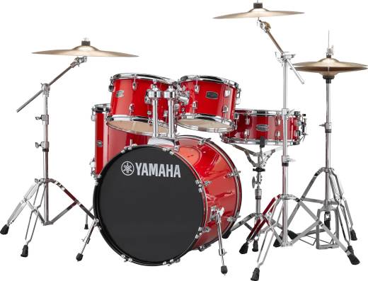 Rydeen 5-Piece Drum Kit (20,10,12,14,SD) with Hardware, Cymbals and Throne - Hot Red