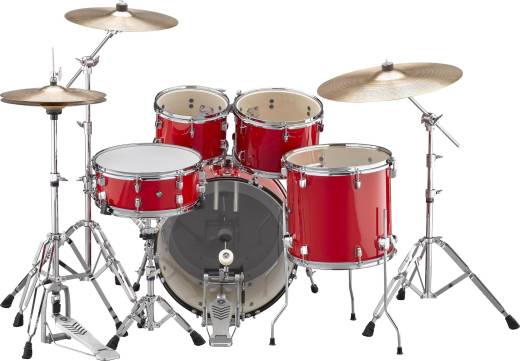 Rydeen 5-Piece Drum Kit (20,10,12,14,SD) with Hardware, Cymbals and Throne - Hot Red