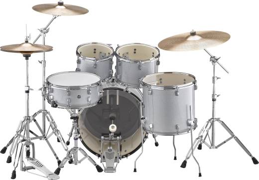 Rydeen 5-Piece Drum Kit (20,10,12,14,SD) with Hardware, Cymbals and Throne - Silver Glitter