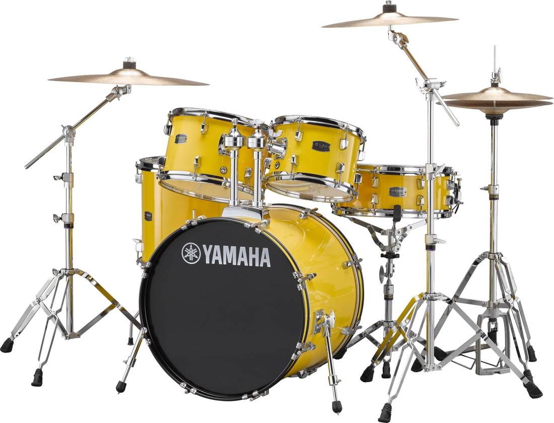Rydeen 5-Piece Drum Kit (20,10,12,14,SD) with Hardware, Cymbals and Throne - Yellow