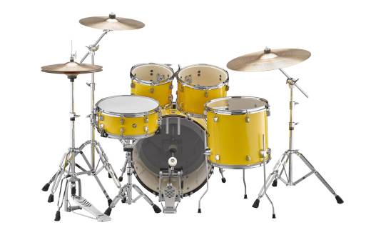 Rydeen 5-Piece Drum Kit (20,10,12,14,SD) with Hardware, Cymbals and Throne - Yellow