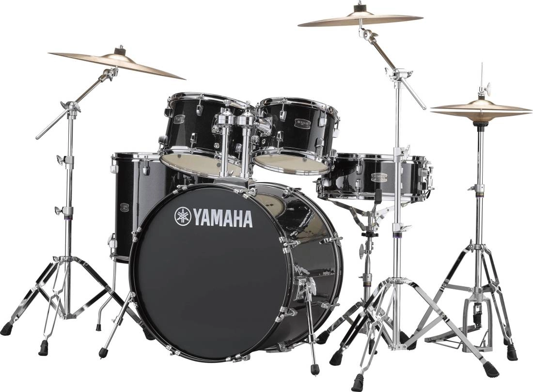 Rydeen 5-Piece Drum Kit (22,10,12,16,SD) with Hardware, Cymbals and Throne - Black Glitter