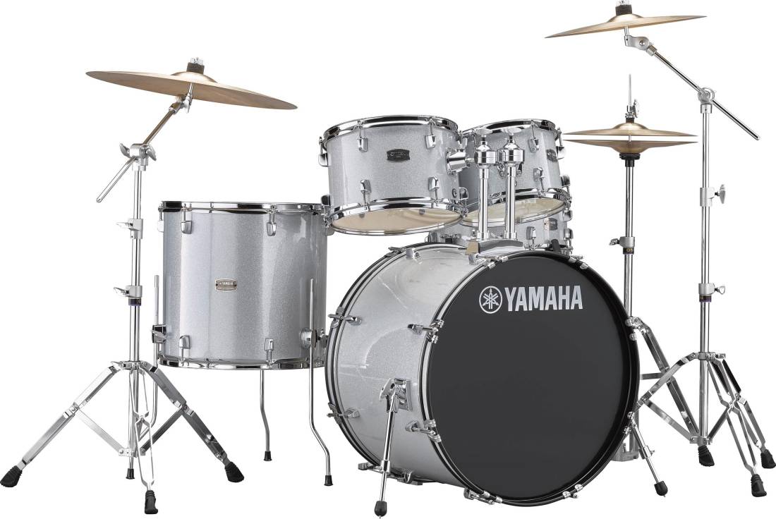 Rydeen 5-Piece Drum Kit (22,10,12,16,SD) with Hardware, Cymbals and Throne - Silver Glitter