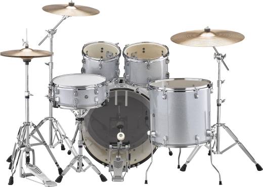 Rydeen 5-Piece Drum Kit (22,10,12,16,SD) with Hardware, Cymbals and Throne - Silver Glitter