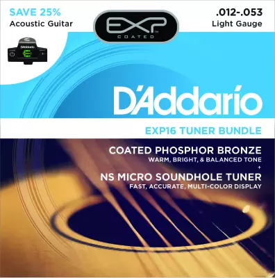 EXP16 Tuner Bundle - cordes l�g�res en bronze phosphoreux rev�tu avec micro accordeur NS