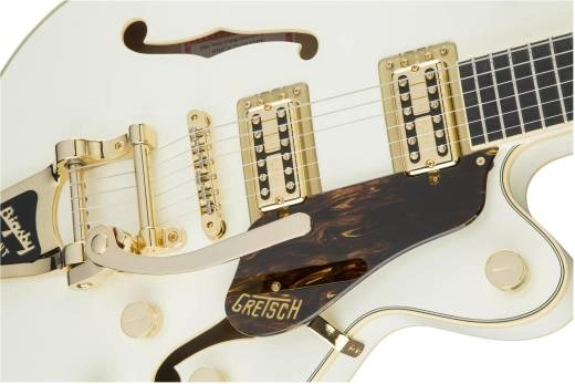 G6659TG Players Edition Broadkaster Jr. Center Block Single-Cut with String-Thru Bigsby and Gold Hardware, Ebony Fingerboard - Vintage White