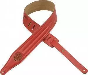 Garment Leather Guitar Strap with Decorative Stitching, Foam Padding, & Suede Backing - Red