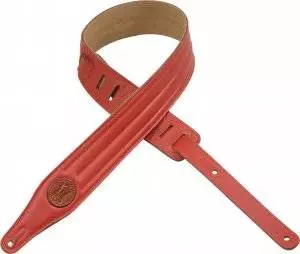 Garment Leather Guitar Strap with Decorative Stitching, Foam Padding, & Suede Backing - Red