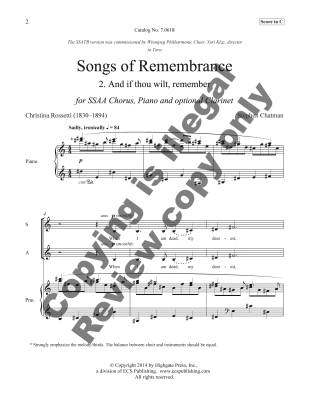 Songs of Remembrance: No. 2 And if thou wilt, remember - Rossetti/Chatman - SSA(A)