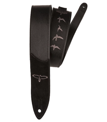 PRS Guitars - 2 Premium Leather Guitar Strap w/ Embroidered Bird Inlays - Black