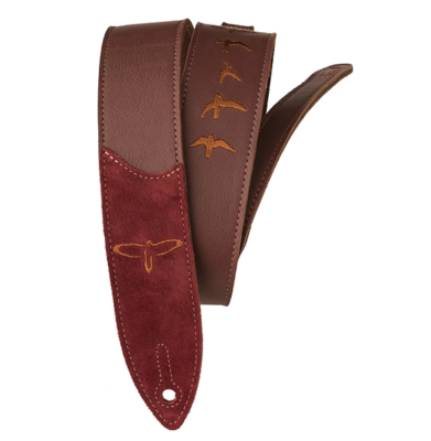 PRS Guitars - 2 Premium Leather Guitar Strap w/ Embroidered Bird Inlays - Burgundy