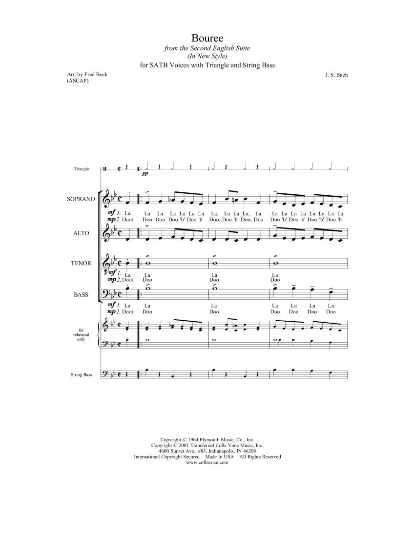 Bouree (from the Second English Suite) - Bach/Bock - SATB