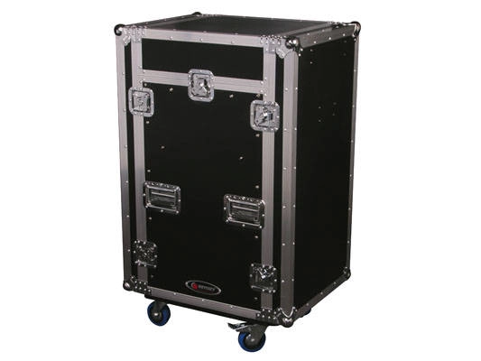 Glide Style Combo Rack Case w/ Wheels & Side Table - 11U Top Slant, 16U Vertical