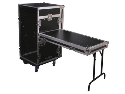 Glide Style Combo Rack Case w/ Wheels & Side Table - 11U Top Slant, 16U Vertical