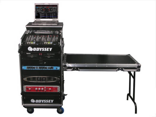 Glide Style Combo Rack Case w/ Wheels & Side Table - 11U Top Slant, 16U Vertical