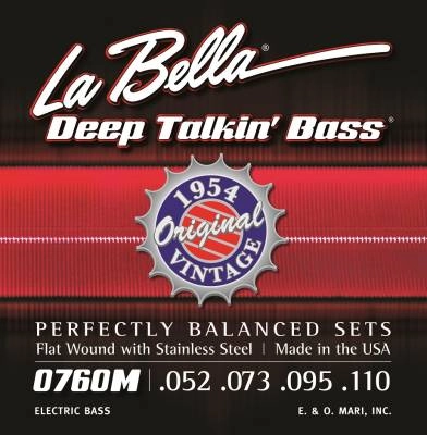 La Bella - 0760M Deep Talkin Bass, 1954 Style Flat Wound Bass Set 52-110