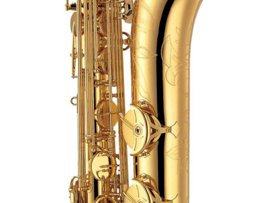 One-Piece Bell Baritone Saxophone, Low A, Front F w/ Engraving & Case - Gold Lacquer