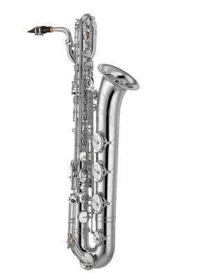 One-Piece Bell Baritone Saxophone, Low A, Front F w/ Engraving & Case - Silver Plated